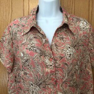 NWOT Rena Rowan Semi-Sheer Pink Floral Blouse Top 14 XL Short Sleeve